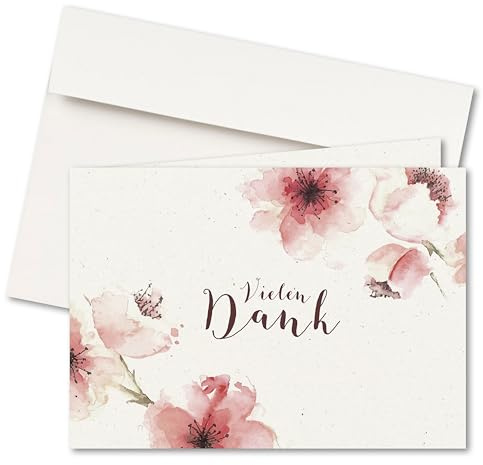 10er Set Dankeskarten & Umschläge, Klappkarten, Format A6, Motiv: Kirschblüten, Hochzeit, Geburtstag, Jubiläum (10er Set)