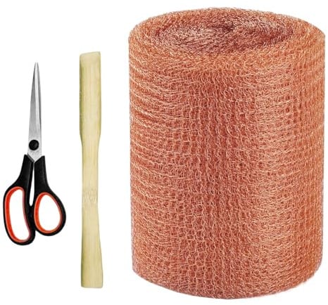 TUAKIMCE Pure Copper Mesh - 5 x 100 Feet, Double Layer Pure Copper Roll with Wooden Shovel and Scissors for Distilling, Hole Filler & DIY Projects, Ideal for Decking, Fencing & Pest Control