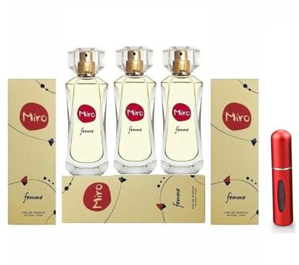 MIRO FEMME Eau de Parfum Spray 3 x 50 ml (150 ml) + 1 eleganter Taschenzerstäuber