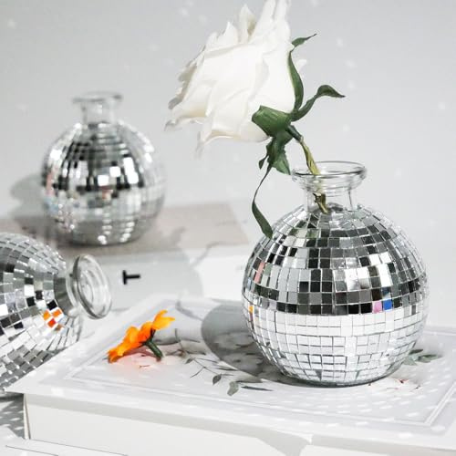 Rongxze Discokugel Vase, Discokugel Dekor, Spiegel Glas Disco Kugel | Geeignet für Bälle, Partys, Hochzeiten, Wohn- oder Schlafzimmerdekoration