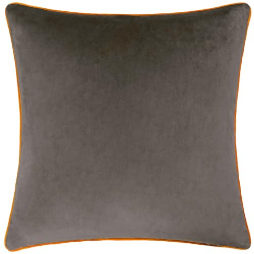 furn. Meridian Polyester Filled Cushion (Mocha/Pumpkin - 45 x 45cm) | Soft velvet cushion with contrast piping and polyester filling. 45 x 45cm. Ready to style.