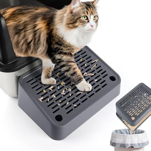 Kalolary Kattramp för kattlådor, katter, sparkpall med filterfunktion, lätt att rengöra kattlåda, kattlåda, sparkhjälpmedel för kattungar, små och äldre katter (mörkgrå)