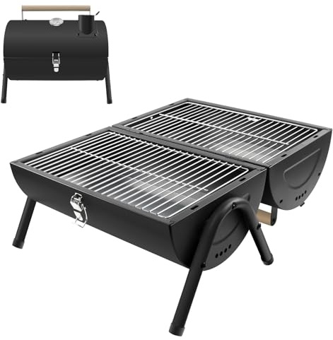 kisidus Holzkohlegrill Klappgrill Tragbarer, Campinggrill Doppel Grillfläche 33.7 x 21.5 cm, Leichter Tischgrill für Outdoor Picknick Camping,Schwarz