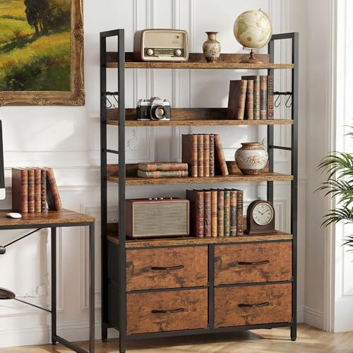 YITAHOME Industrie-Bücherregal 4 Ebenen mit Metallrahmen für Wohnzimmer