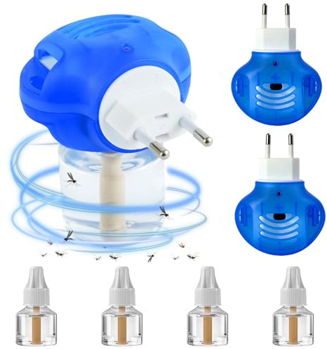 Lot de 2 répulsifs anti-moustiques à brancher pour la maison et les voyages, dure jusqu'à 45 nuits par recharge, chaque lot comprend une prise et 2 bouteilles pour tuer les moustiques
