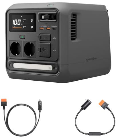 DJI Power 1000 Mini stazione di alimentazione portatile, batteria LFP 1008 Wh, dimensioni compatte, uscita max 1000 W, alimentazione dall'auto, cavo SDC a presa auto (12V), per campeggio e viaggi