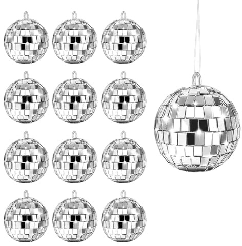 Cloxtralon 12 piezas Mini Disco Bola Decoración 2 cm Plata Pequeña Bola Disco Árbol de Navidad Boda Cumpleaños Decoración Fiesta