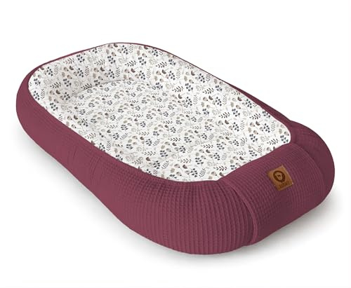 Babynestchen Neugeborene – Nestchen Baby aus Waffel Baumwolle & Baumwollstoff – Babynest für Babybett & Kinderbett – Baby Kokon Tragbar – OEKO-TEX – Zubehör für Babybett - Zweige und blueberry