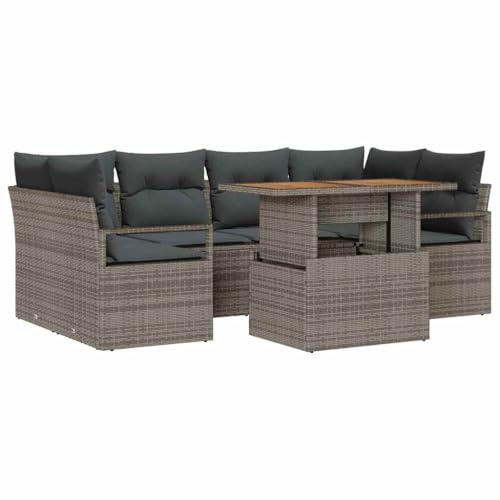 HFXHIJXQ Lot de 7 canapés de jardin en polyrotin 100 x 55 x 73 cm avec espace de rangement - Meuble de balcon modulaire - Gris - Design moderne pour jardin, terrasse, balcon et salon