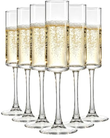 Riville Champagne Flutes Set of 6, 155ml Clear Glass, Prosecco Glasses, for Home, Restaurants & Parties, Stylish and Durable Champagne Glasses for Celebrations and Toasts