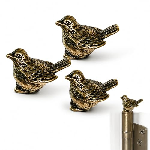 3Pcs Mini Brass Sparrow Hinge Heads Vintage for Home Cabinet Doors | Decorative metal hinge pin toppers, durable build, easy to install, ideal for cupboard wardrobe home decoration ornament