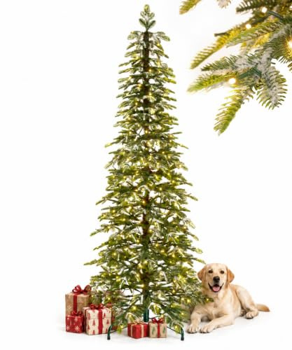 Yorbay Künstlicher Weihnachtsbaum Tannenbaum Schmal: 330 LEDs 180 cm | Beschneite Dichte Zweige für Naturgetreue Tannenoptik - Weihnachtsbaum mit Beleuchtung Spart Platz in Flur und Wohnzimmer