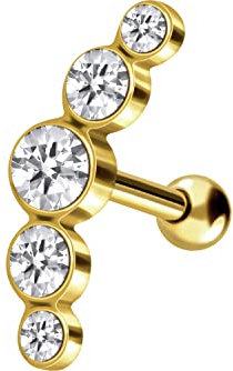 PIERCINGLINE Chirurgenstahl Ohrpiercing 5 Kristalle Ohrschmuck Helix Piercing Stecker Goldfarben 5 x 14,5 mm