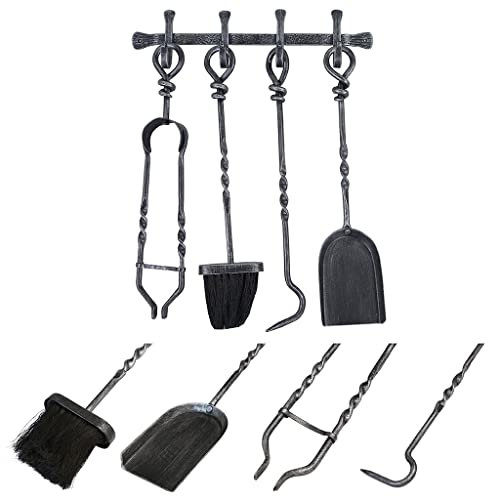 Fireplace Tool Set Cast Iron Wall Mounted Fireplace Tools 4pc Fireside Companion Accessories Set
