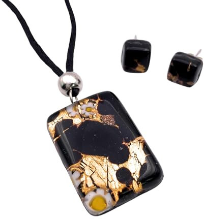 Bijoux en Verre de Murano, Pendentif et Boucles d'oreilles en Verre de Murano - Comprend Une boîte-Cadeau et Un Certificat