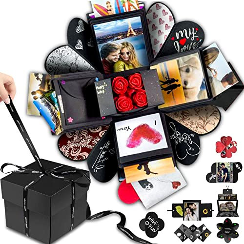 Wanateber Explosionsbox DIY Geschenk - Love Memory, Scrapbook, Fotobox für Geburtstagsgeschenk, Jahrestag, Hochzeit oder Valentinstag Überraschung Box (Schwarz)