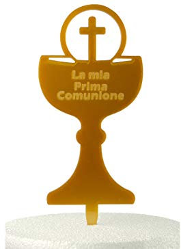 ple017 - Cake Toppers calice con croce la mia prima comunione oro