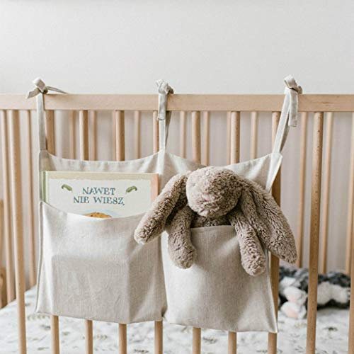 xtsfx Hanging Storage Bag – Baby Cot Pocket Organiser, Nursery Solid Bedside Toys Hanging Storage Bag (Beige)
