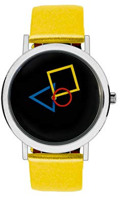 Aristo - Damenarmbanduhr im Bauhausstil mit gelbem Lederarmband und schwarzem Ziffernblatt - 100 Jahre Bauhaus Jubliäum - Made in Germany
