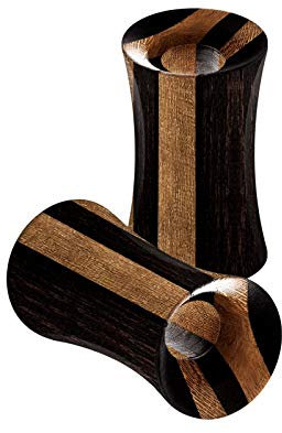 KJM FASHION 2 Stk Holz 6 mm 2 Gauge Double Flared Saddle Ebenholz und Teak Ohr Flesh Tunnel Ohrringe Plug Stecker Dehner Piercing Schmuck 5530