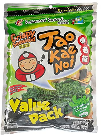 TAO KAE NOI - Knusprige Meeresalgen Original, (1 X 59 GR) | Gerösteter Seetang mit Gewürzen - knuspriger Snack für Fernsehabend und Partys