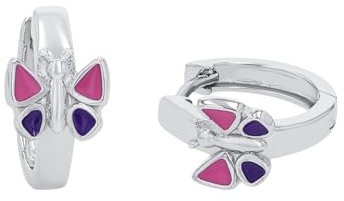 Amor Creolen 925 Sterling Silber Mädchen Kinder Ohrschmuck, 1,2 cm, Silber, Schmetterling, Kommt in Schmuck Geschenk Box, 9209729