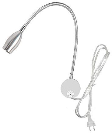 3W Leselampe am Bett, Youngine Flexible 3W LED-Leselampe mit Schalter und Stecker, verstellbare Schwanenhals-Wandleuchte für Schlafzimmer Büro Hotel Wohnzimmer, 6000K (Silber-kühles Weiß)