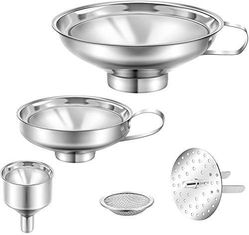 5 Pieces Stainless Steel Funnels Set Canning Funnel Fine Mesh Strainer Mesh Filter Compatible with Wide and Regular Narrow Mouth Mason Jar