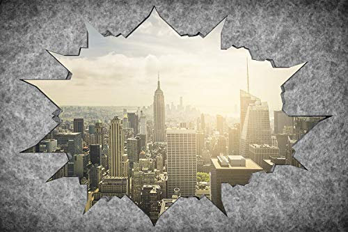 Hochwertige Fototapete - New York durch ein Wandloch I Selbstklebende Vlies-Fototapete (150 x 100 cm) - Made in Germany