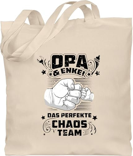 Baumwolltasche - Geschenke - Opa & Enkel - Das perfekte Chaos Team - Vintage schwarz - Unisize - Naturweiß - geschenk batertag stoffbeutel für fater tag jutebeutel opas vateetag stofftasche