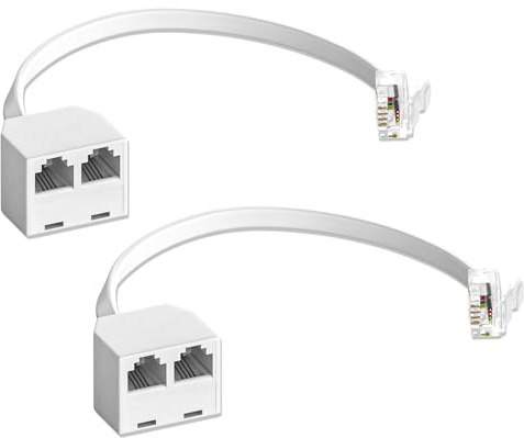 Goupchn Two Way Telephone Splitters RJ11 Male to Dual Female Cable 6P4C Telephone Wall Adaptor Separator White for Landline 2-Pack