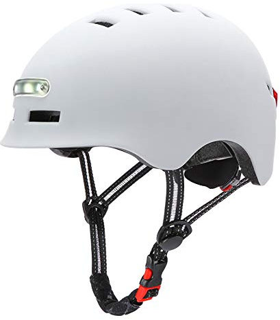 SCOOTISFACTION Smart Helm mit Licht für Elektro-Scooter, Fahrrad, Skateboard, Xiaomi Ninebot PURE Kugoo Kaboo (Weiß, Größe S)