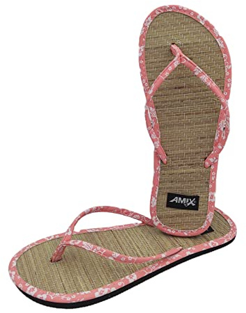Amix Diamond - Elegantes Zuecos de Mujer para el Verano Modelo Caribe con Fondo de Bambú y Caña de Paja para el Mar, Playa, Jardín, Rosa, 39 EU