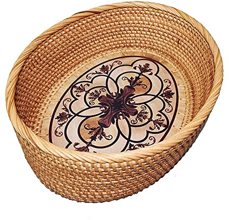 i-lan 30.5 cm ovaler Rattan-Korb mit bemaltem Holzboden, Weidenkorb, Schüssel mit 10.2 cm tiefer Wand, dekorativer natürlicher Korb, handgefertigte gewebte Schüssel für Aufbewahrung, Brot, Braun
