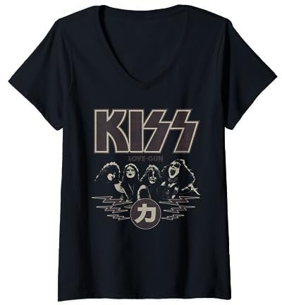 Damen KISS - Love Gun Japan T-Shirt mit V-Ausschnitt