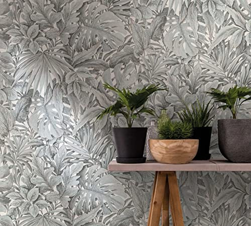 Tapete Vlies Floral Blätter Dschungel grau-blau weiß Botanica 33306