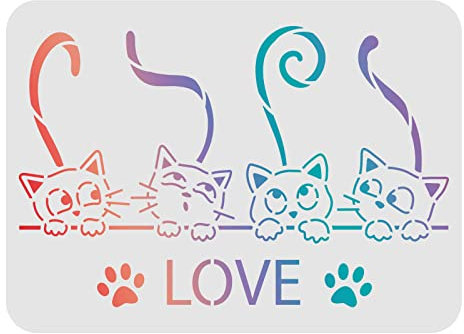 FINGERINSPIRE Katzen Schablonen 29,7x21cm Liebes Katzen Muster Schablone Wiederverwendbare Katzenpfoten Schablone Katzen Schablone zum Malen auf Holz, Boden, Wand, Stoff