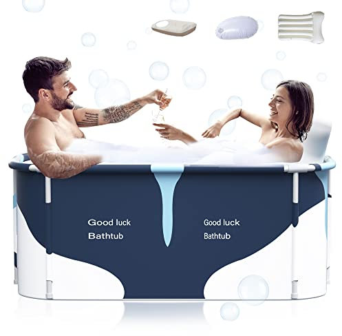 Kiseely Extra große, tragbare faltbare Badewanne mit Abdeckung für Erwachsene, Familien-SPA-Einweichwanne für kleines Badezimmer, dicke mehrschichtige Badewanne mit Deckel für Duschkabine (134,6 cm,