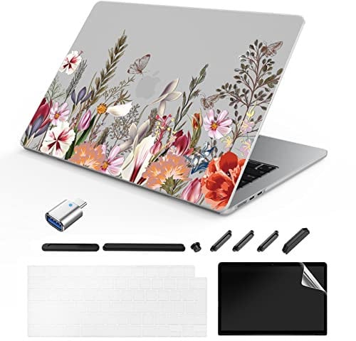 TeDaWen Kompatibles MacBook Air 13,6 Zoll Hülle 2022-2025 Release Modell: M4 A3240 M3 A3113 M2 A2681 Chip, Bedrucktes Muster Hartschale Laptop Hülle für MacBook Air 13,6 Zoll,Pflanzen Blumen A1