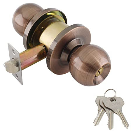 LDEXIN Exterior Ball Door Knob with Lock, Keyed Entry Door Knob for Privacy Use, Ball Knob for Bathroom Bedroom Entrance, Standard Ball, Oil Rubbed Bronze