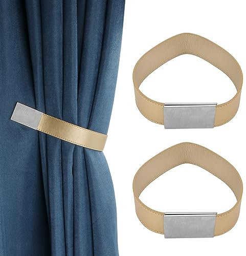 Magnetische Vorhang-Raffhalter, Leder, Vorhang, Outdoor-Krawatten, moderne Raffhalter, Vorhänge, Schnallen, Vorhänge, Raffhalter für Zuhause, Büro, Café, Balkon, Dekoration, 2 Stück (Gold)