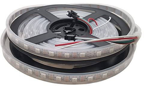 Vrabocry LED-Streifen WS2812B, Verfolgungseffekte 5050SMD einzeln adressierbar 16.4FT 60Pixels/m 300Pixels Flexible weiße FPCB Traumfarbe IP67 wasserdicht für Schlafzimmer DIY Projekte DC5V