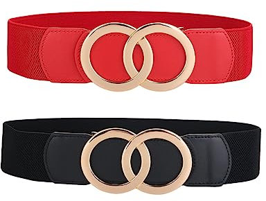 SYMOL Gürtel Damen Elastischer Taillengürtel 70CM-160CM Normale Große Taille Ledergürtel Dehnbarergürtel Mode Frau 5CM Kleidgürtel.(Schwarz+Rot,Taille:140CM-160CM)