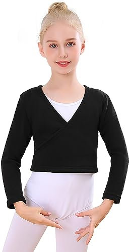 Bezioner Kinder Ballett Wickeljacke Mit Fleece Gymnastik Tanz Ballettjacke Lange Ärmel für Mädchen Damen Schwarz XL(über 150cm)