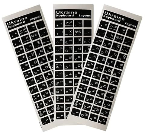 3 Stück Ukrainische Tastaturaufkleber für PC Laptop - Schwarz/Transparent, Hintergrund Weiß/Blau, rote Buchstaben - Universal für Laptop