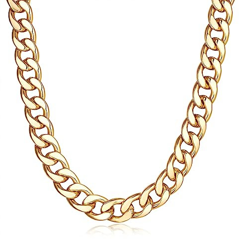 FILMOON 15mm Stainless Steel 18-22 Inch Cuban Curb Chain Chunky Gold Necklace for Women Men