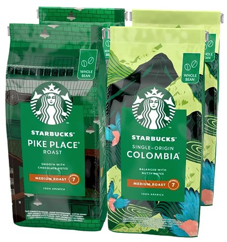 STARBUCKS Pike Place Roast, Single-Origin Colombia Café De Grano Entero 450g (Paquete de 4)