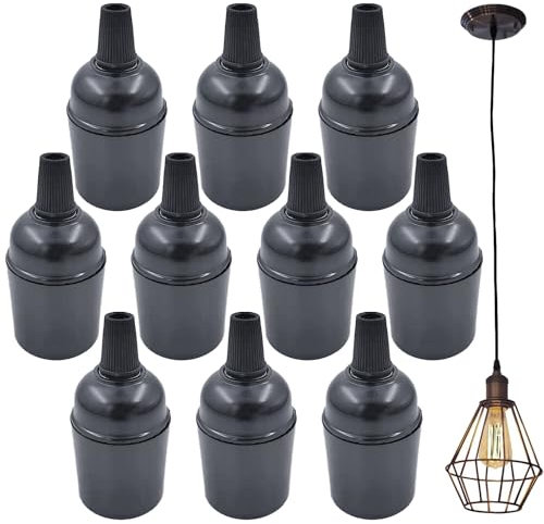 Leikurvo 10 Douilles E27 Vintage Solides en Bakélite, Douille E27 avec Support d'Ampoule, Adaptateur Edison Rétro pour Ampoules à Vis(Noir)