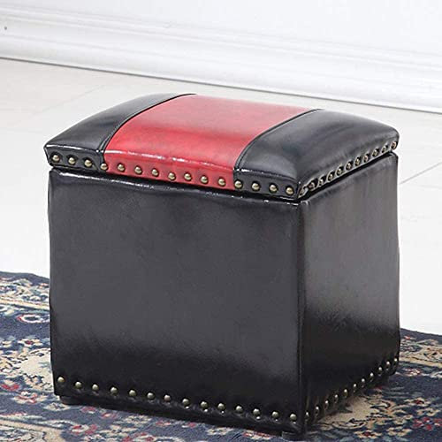 16 ” Ottomane Pouffe Aufbewahrungsbox Lounge Sitz Fußhocker, Wohnzimmer Schlafzimmer Möbel Lagerung Ottomane Massivholz Fußstütze Hocker, Vintage Nieten Design, Gelb & Blau