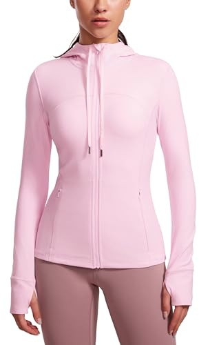 CRZ YOGA Butterluxe Vestes Longues à Capuche | Extrêmement Doux, Entraînement, Slim, Fermeture Éclair Intégrale, Poches Latérales Zippées, Passe-Pouce, pour Femme